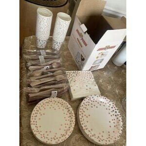 New White and Rose Gold Party Supplies - 350 PCS Disposable Dinnerware Set